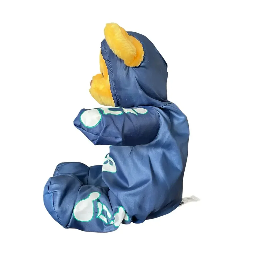 Vintage 90s Halloween Nylon Skeleton Bear Plush Costume Blue Stuffed Animal